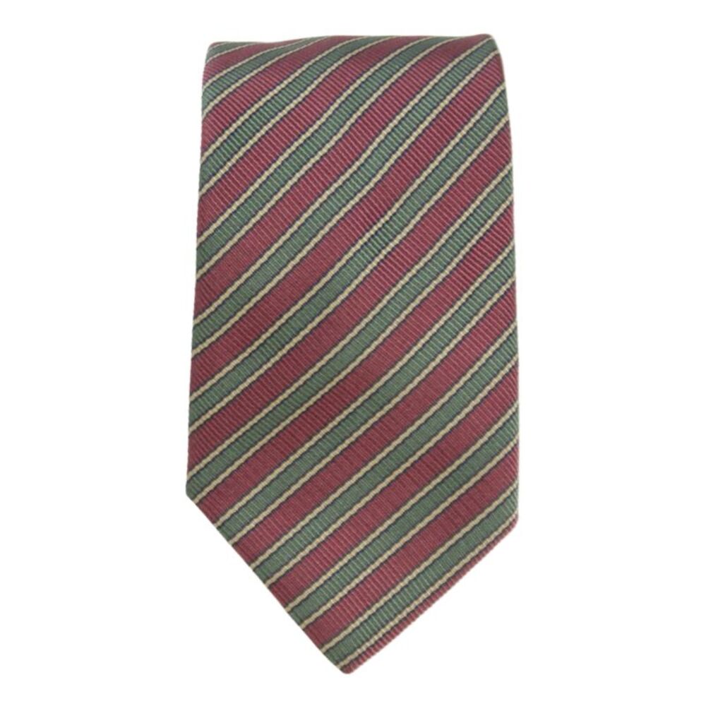 Paul Stuart Mens Silk Striped Classic Necktie Green Pink